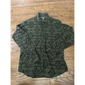 MBX Shirt Mens Small Aztec Cotton Long Sleeve Button Down Olive Green